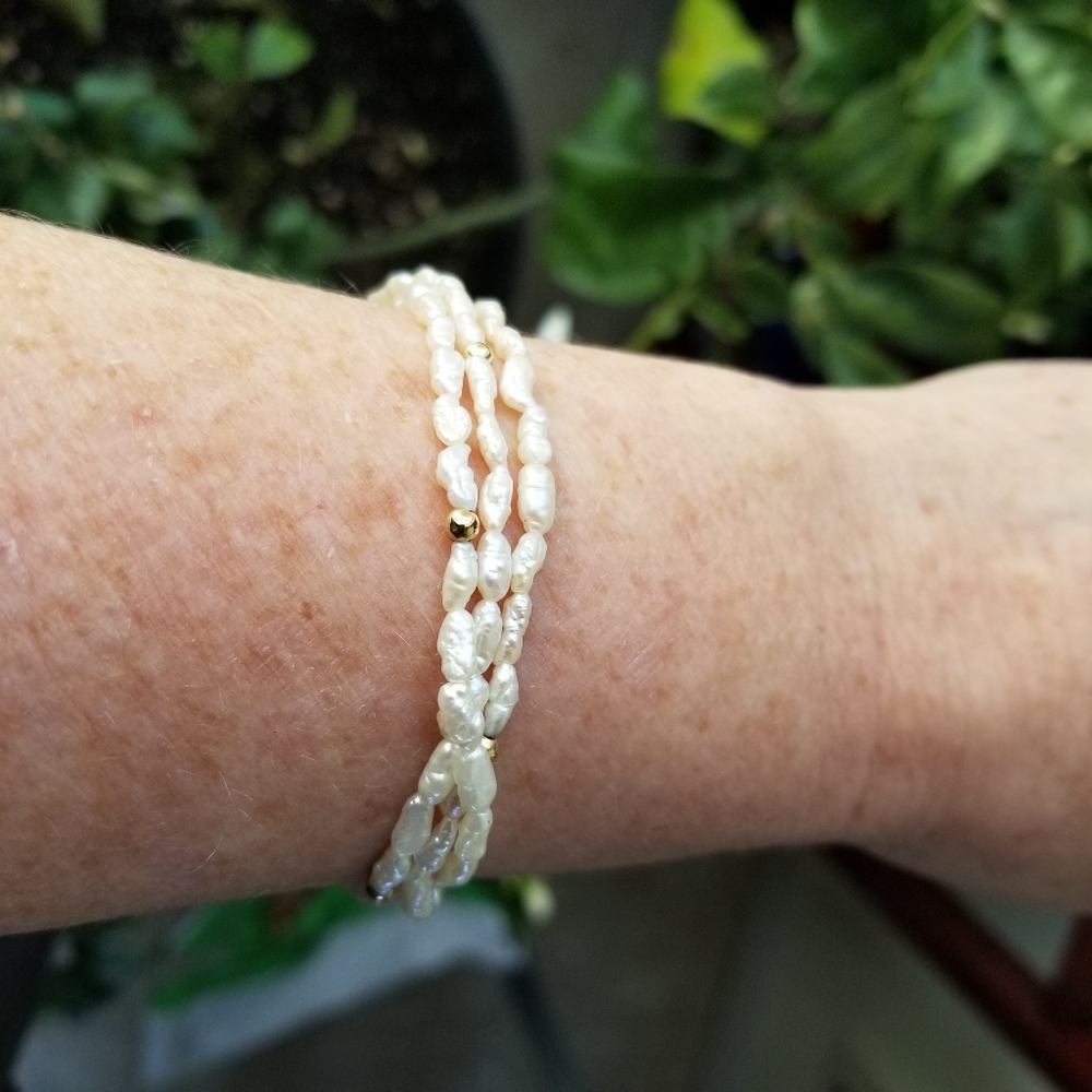 14k Gold and Pearl Triple Strand Bracelet